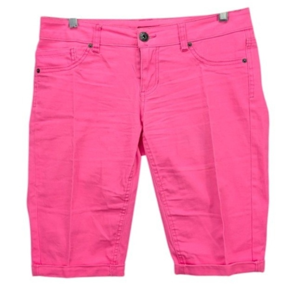 Bongo‎ Juniors Bermuda Shorts Size 7 Hot Pink Denim Cotton Stretch Mid Rise Y2K